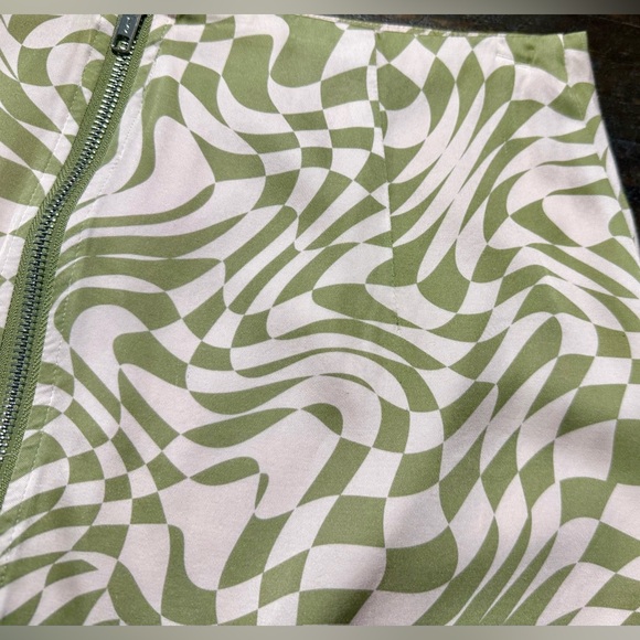 For Love & Lemons Aiko Green Pink Disoriented Checkered Mini Skirt Sz Medium - Picture 12 of 16